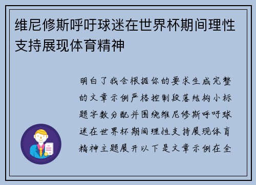 维尼修斯呼吁球迷在世界杯期间理性支持展现体育精神